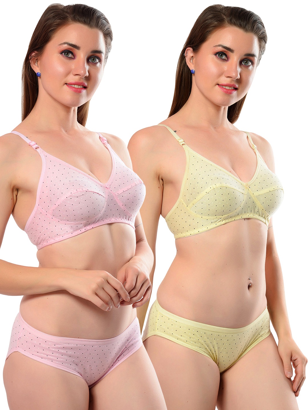 

Fihana Women Pack Of 2 Printed Cotton Shoulder Straps Lingerie Set, Yellow