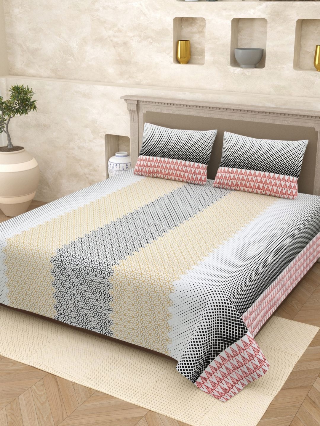 

Myntra Elegant Home Grey Printed Cotton 210TC King Bedsheet Set 2.65m x 2.20m