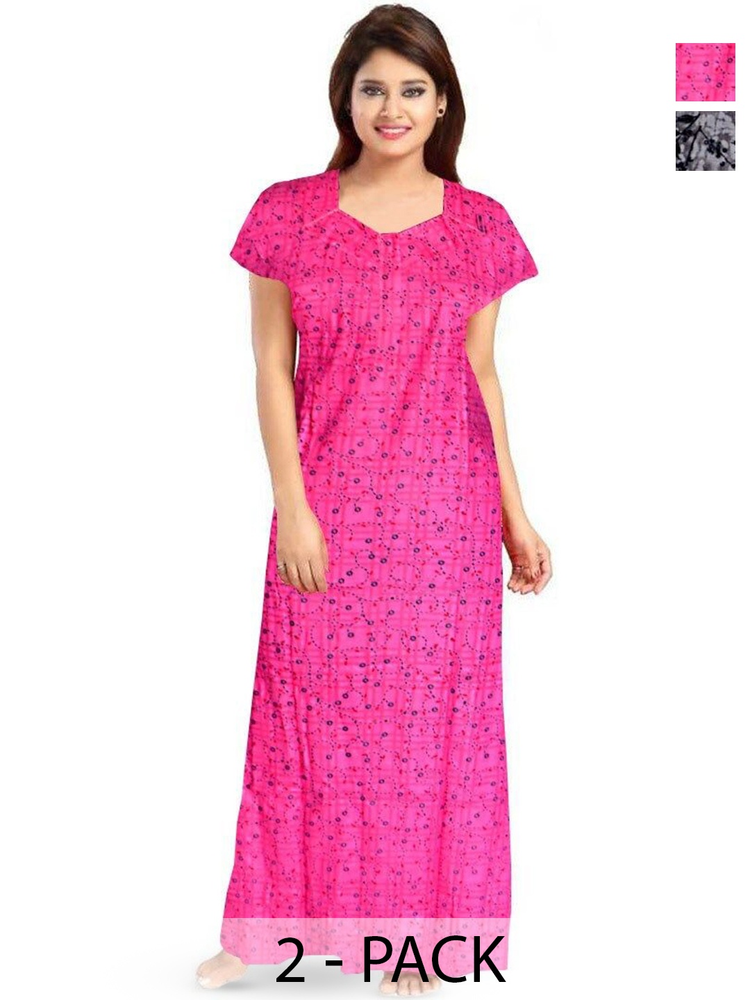 

PR PINK ROYAL Women Pack Of 2 Printed Maxi Nightdress