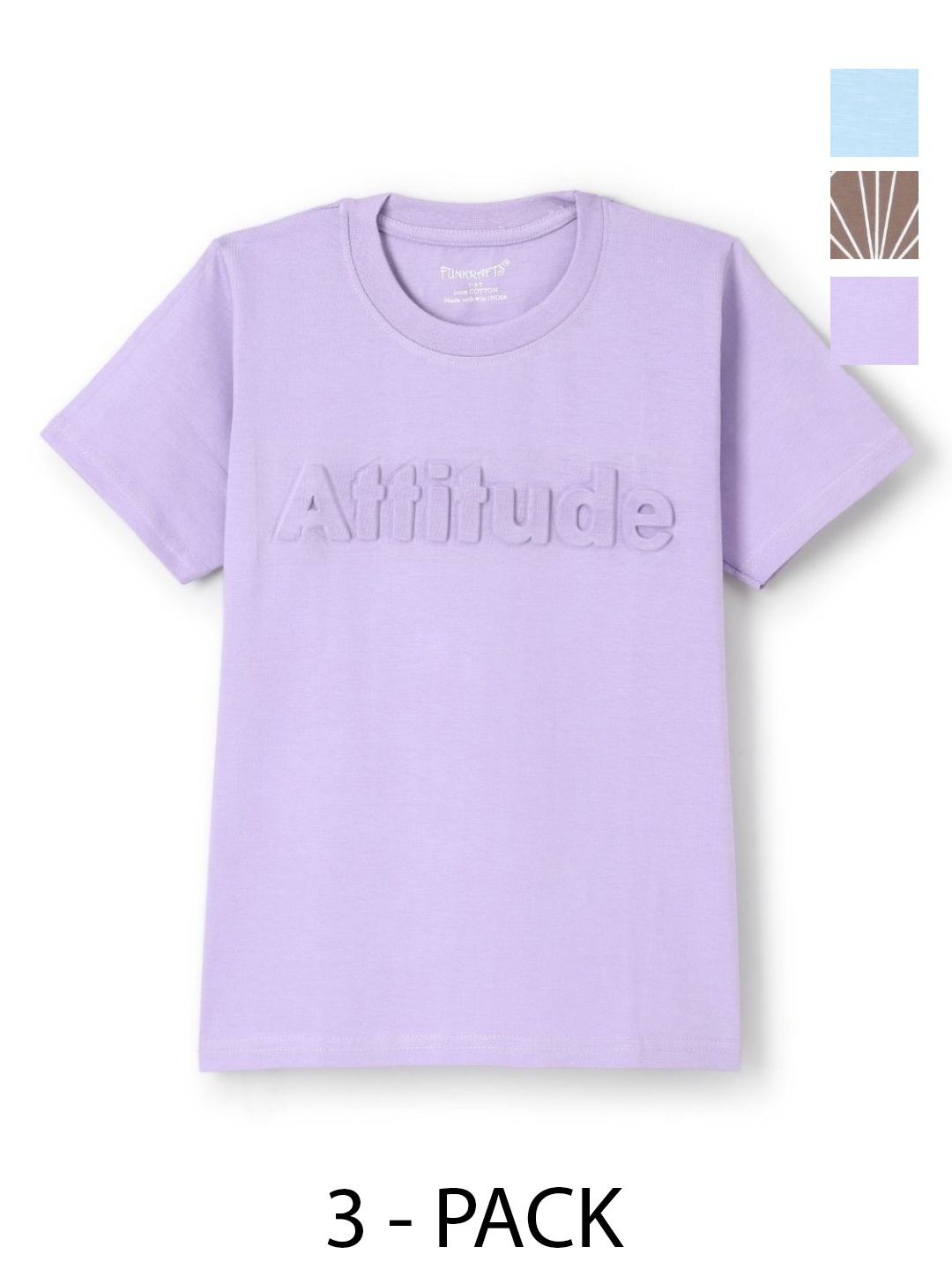 

FUNKRAFTS Boys Pack Of 3 Graphic Printed Round Neck Cotton T-shirts, Lavender