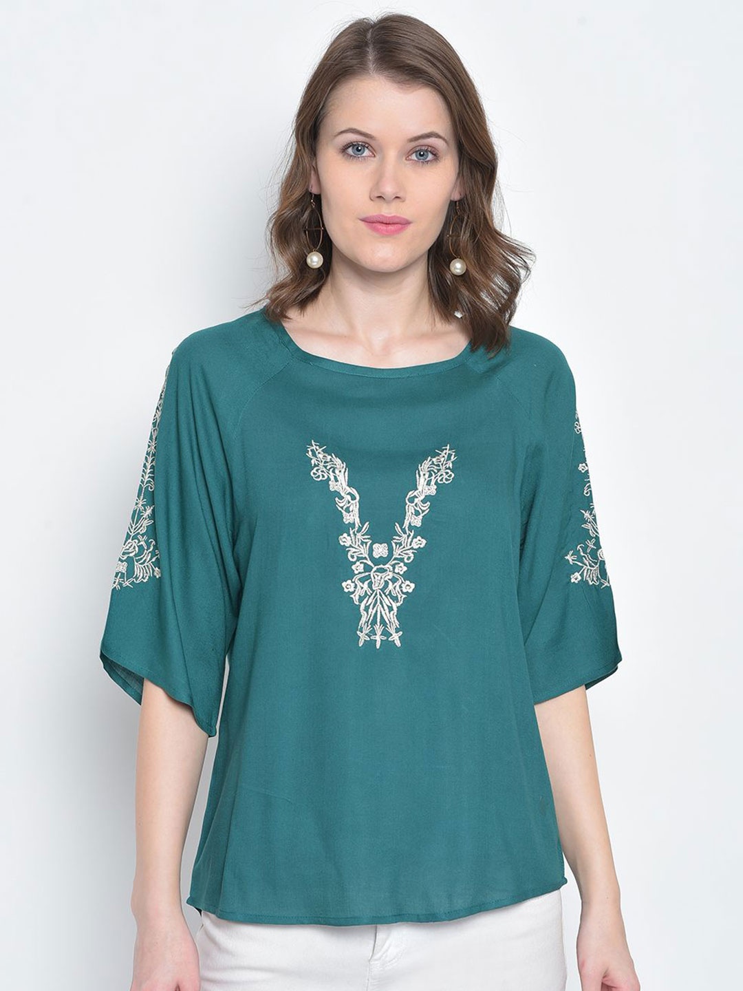 

DressBerry Women Floral Printed Round Neck Top, Green