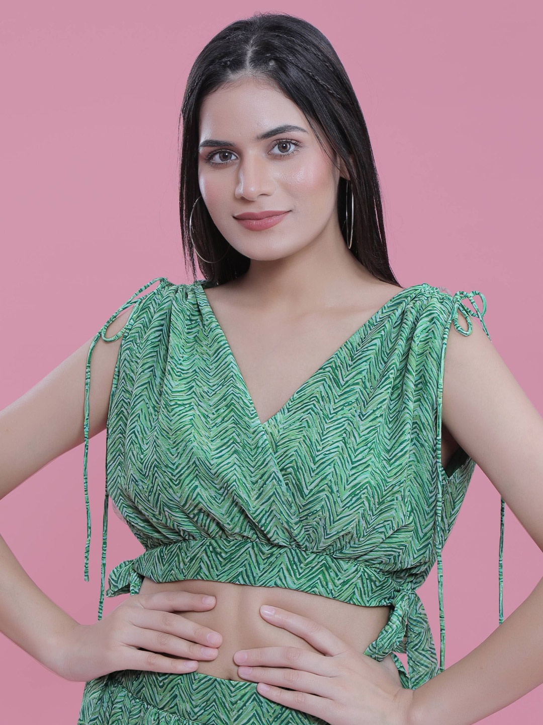 

French Theory Women Printed Crop Blouson Top, Green