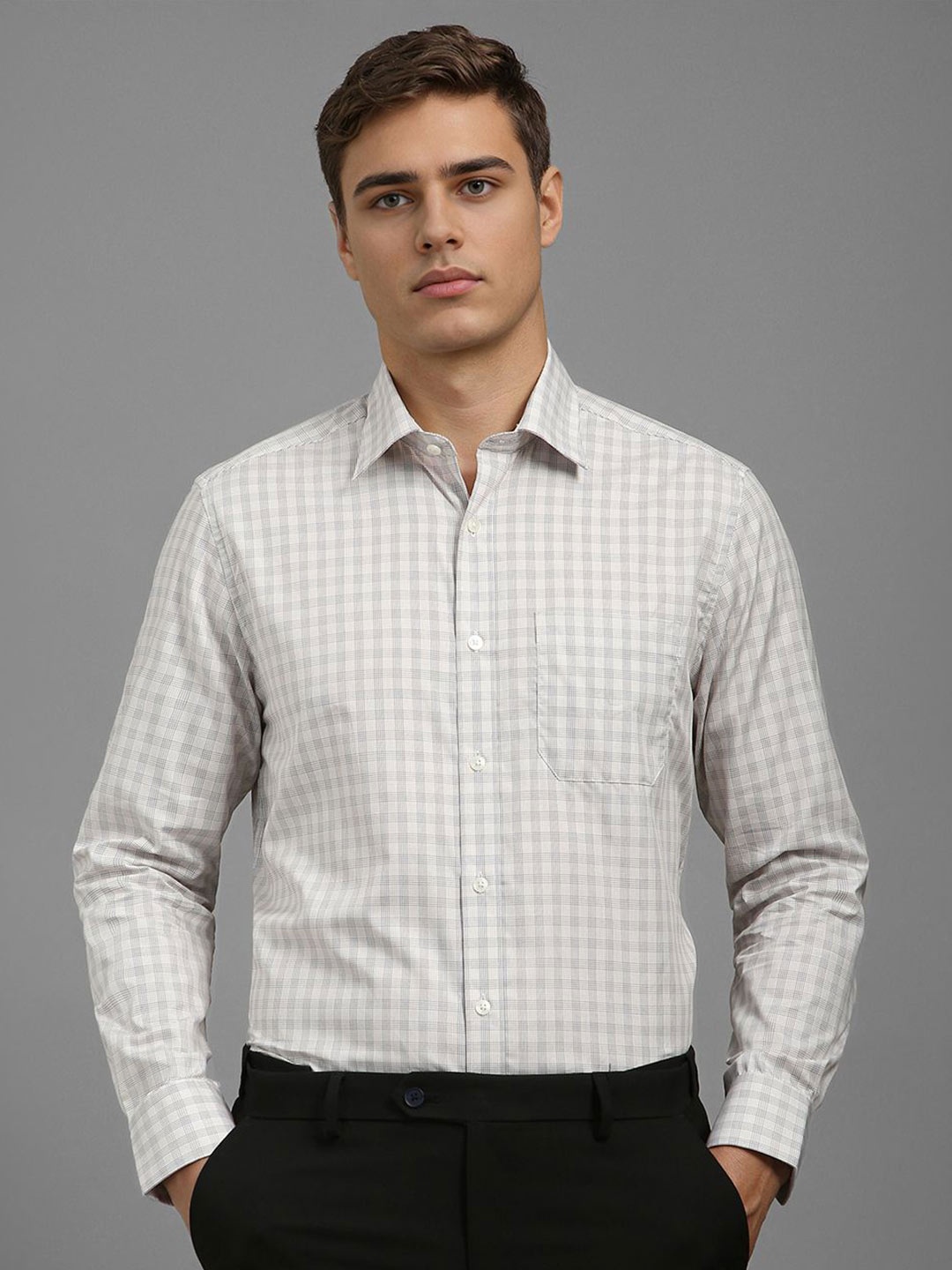 

Louis Philippe Men Grid Tattersall Checks Opaque Checked Formal Shirt, White