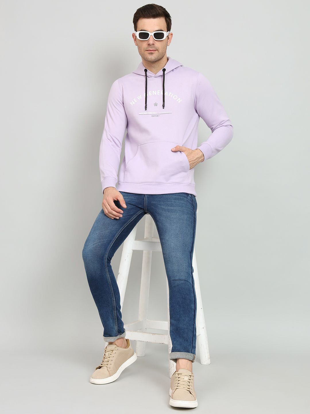 

OGEN Men Printed Hooded Sweatshirt, Lavender