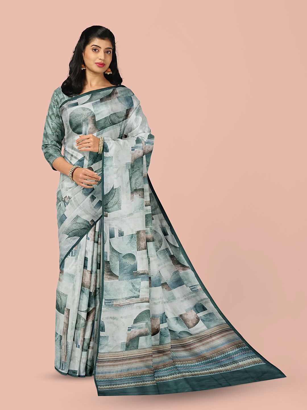 

Avyay Creation Printed Mysore Silk Saree, Sea green