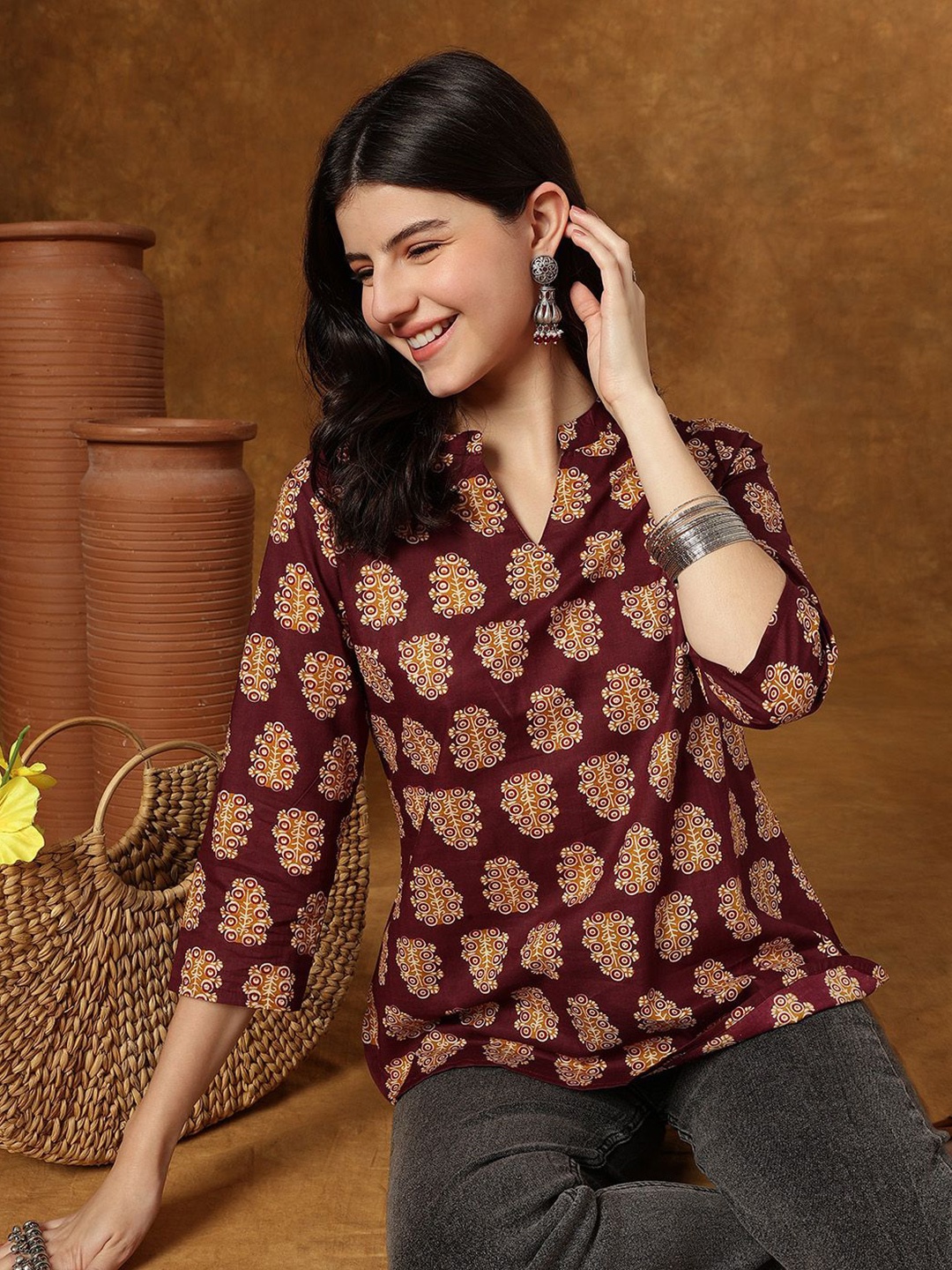 

JANAKDULARI CREATION Floral Print Cotton Top, Magenta