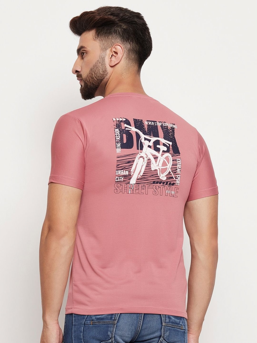 

NYKER Men Graphic Printed Round Neck Cotton T-shirt, Peach