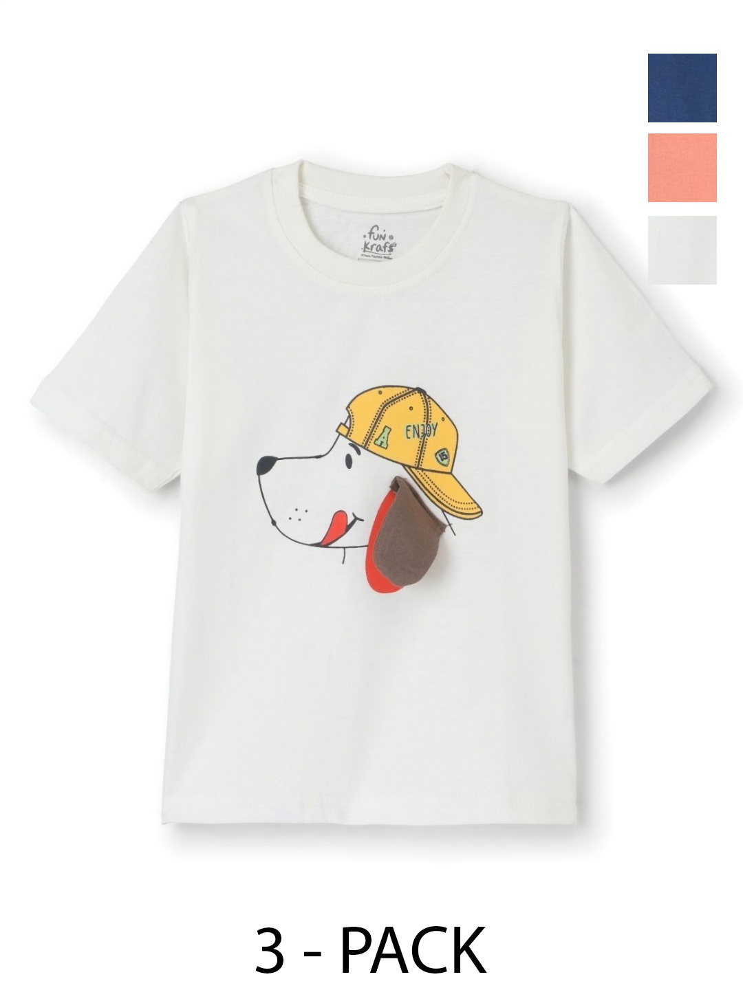 

FUNKRAFTS Boys Pack Of 3 Graphic Printed Round Neck Cotton T-shirts, Grey