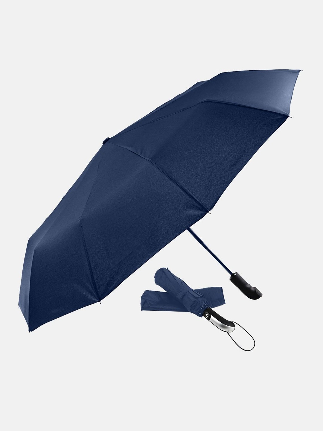 

BOLDFIT Navy Blue & Silver-Toned Manual 3 Fold Full Cover Umbrella