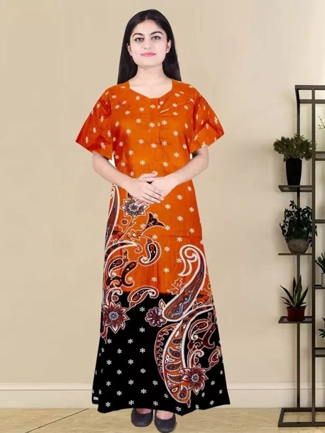 

PR PINK ROYAL Printed Maxi Nightdress, Orange