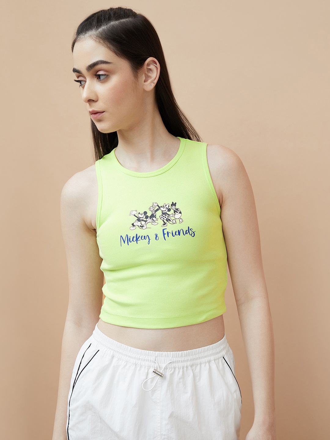 

Ginger by Lifestyle Women Mickey &Friends Printed T Shirt, Lime green