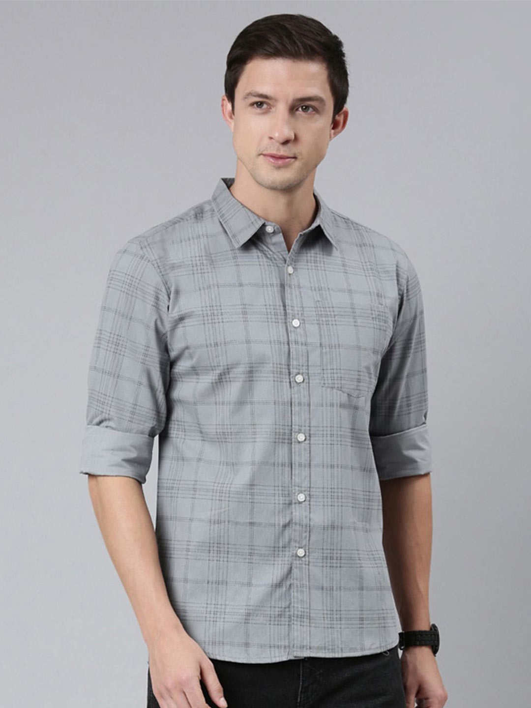 

Provogue Men Opaque Checked Casual Shirt, Grey