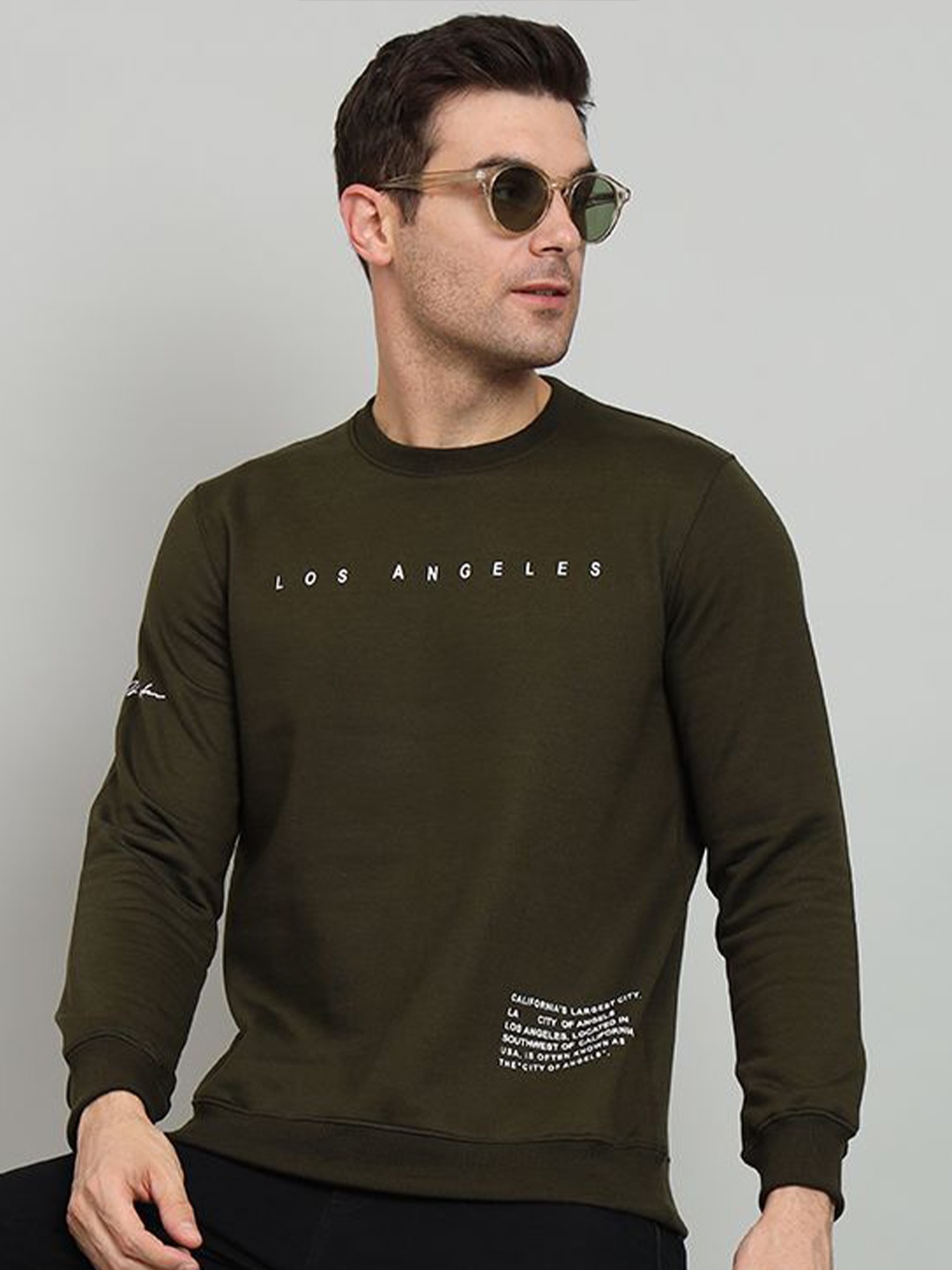 

OGEN Men Printed Pullover Sweatshirt, Olive