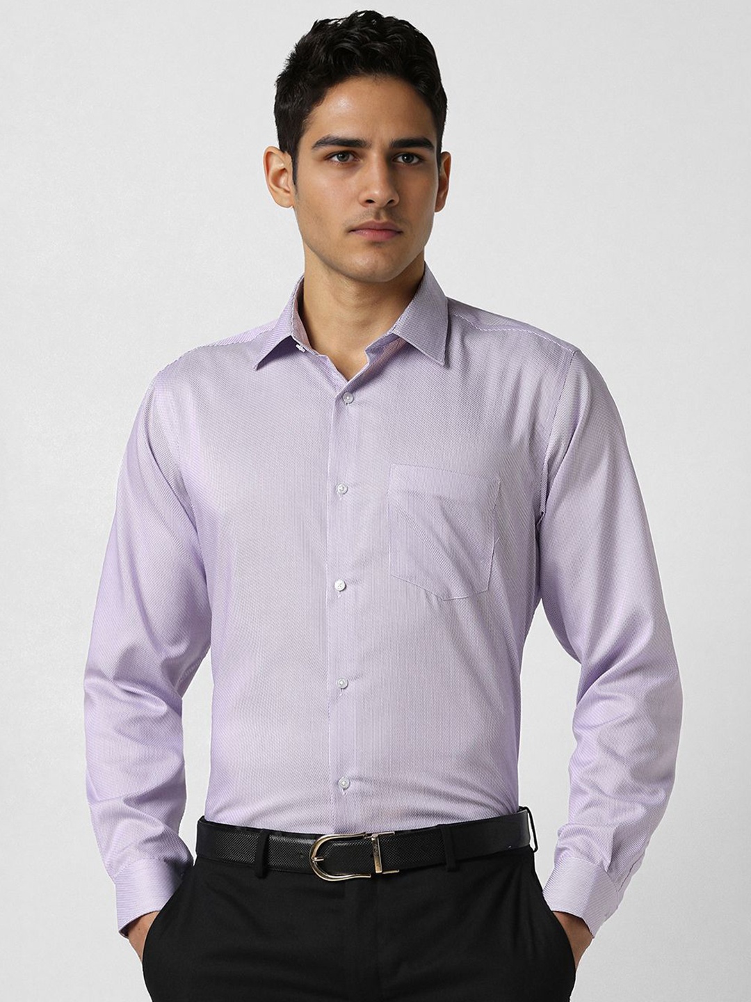 

Van Heusen Men Regular Fit Spread Collar Textured Cotton Formal Shirt, Purple