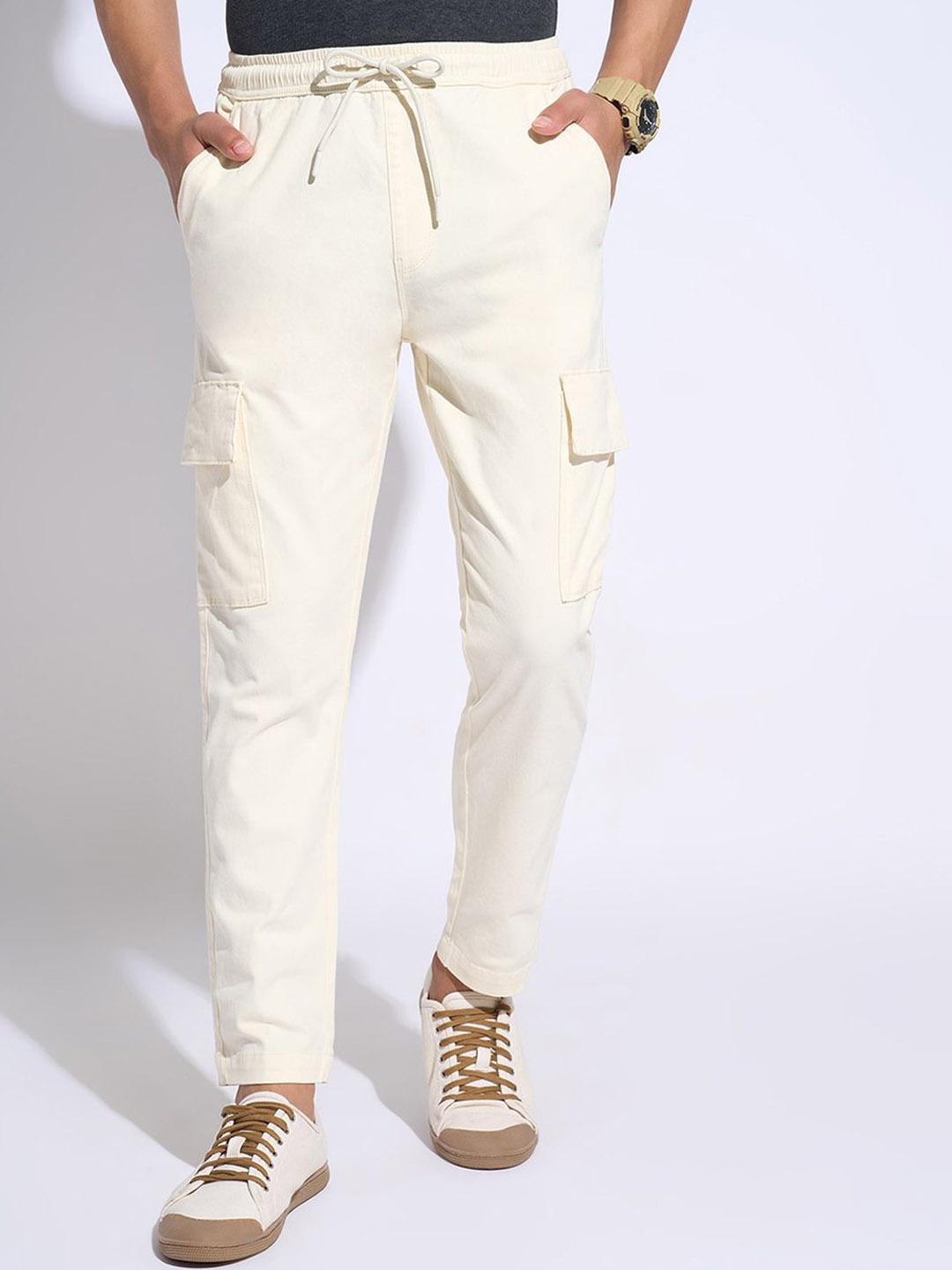 

7 Alt by Pantaloons Men Cotton Slim Fit Cargos, Beige