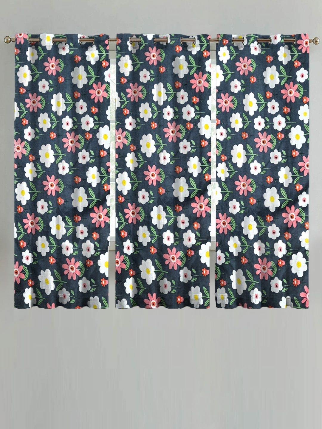 

ANA Black & White 3 Pieces Floral Printed Window Curtain