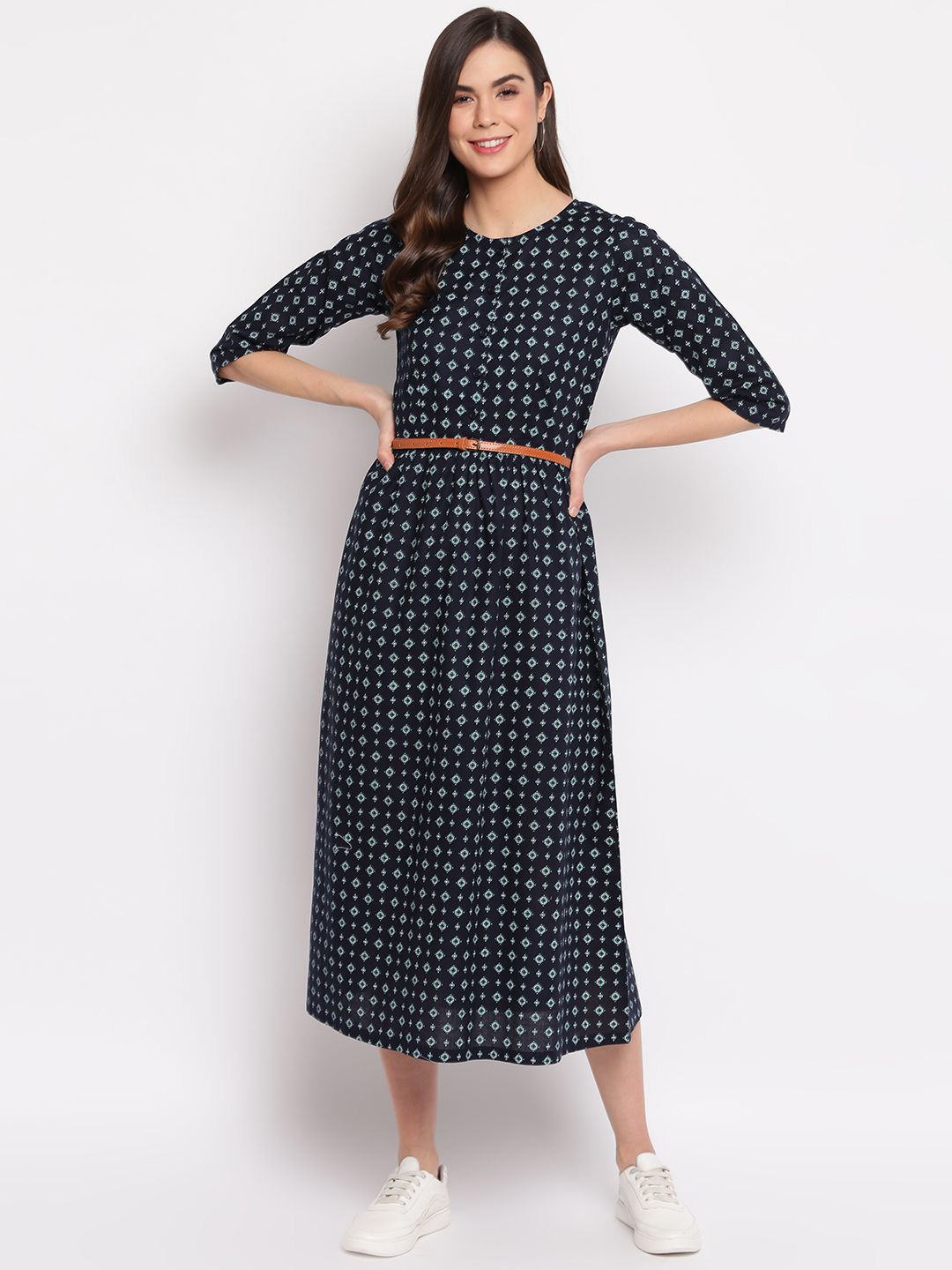 

DressBerry Women Printed A-Line Midi Dress, Blue