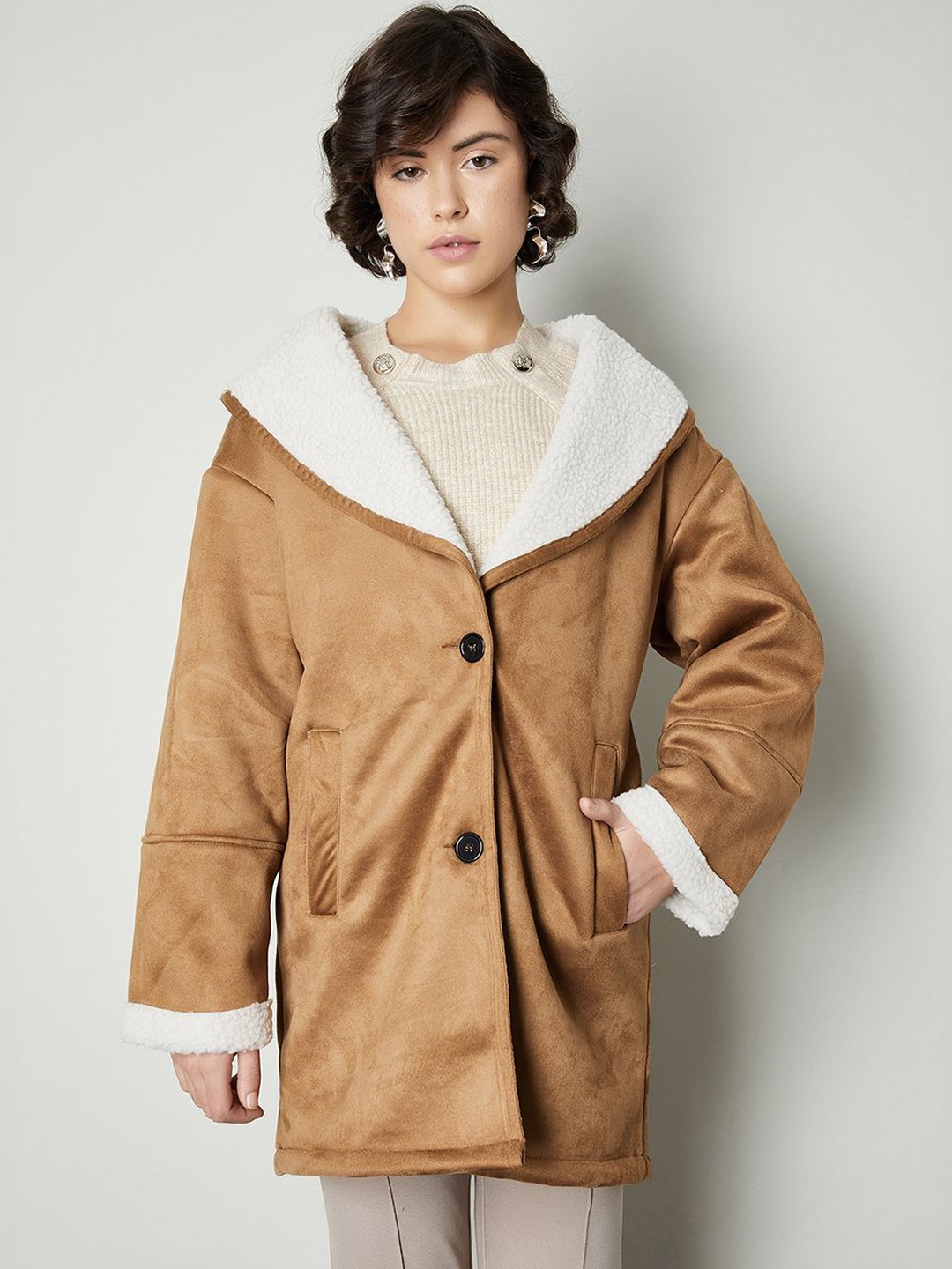 

max Spread Collar Long Sleeve Overcoat, Brown