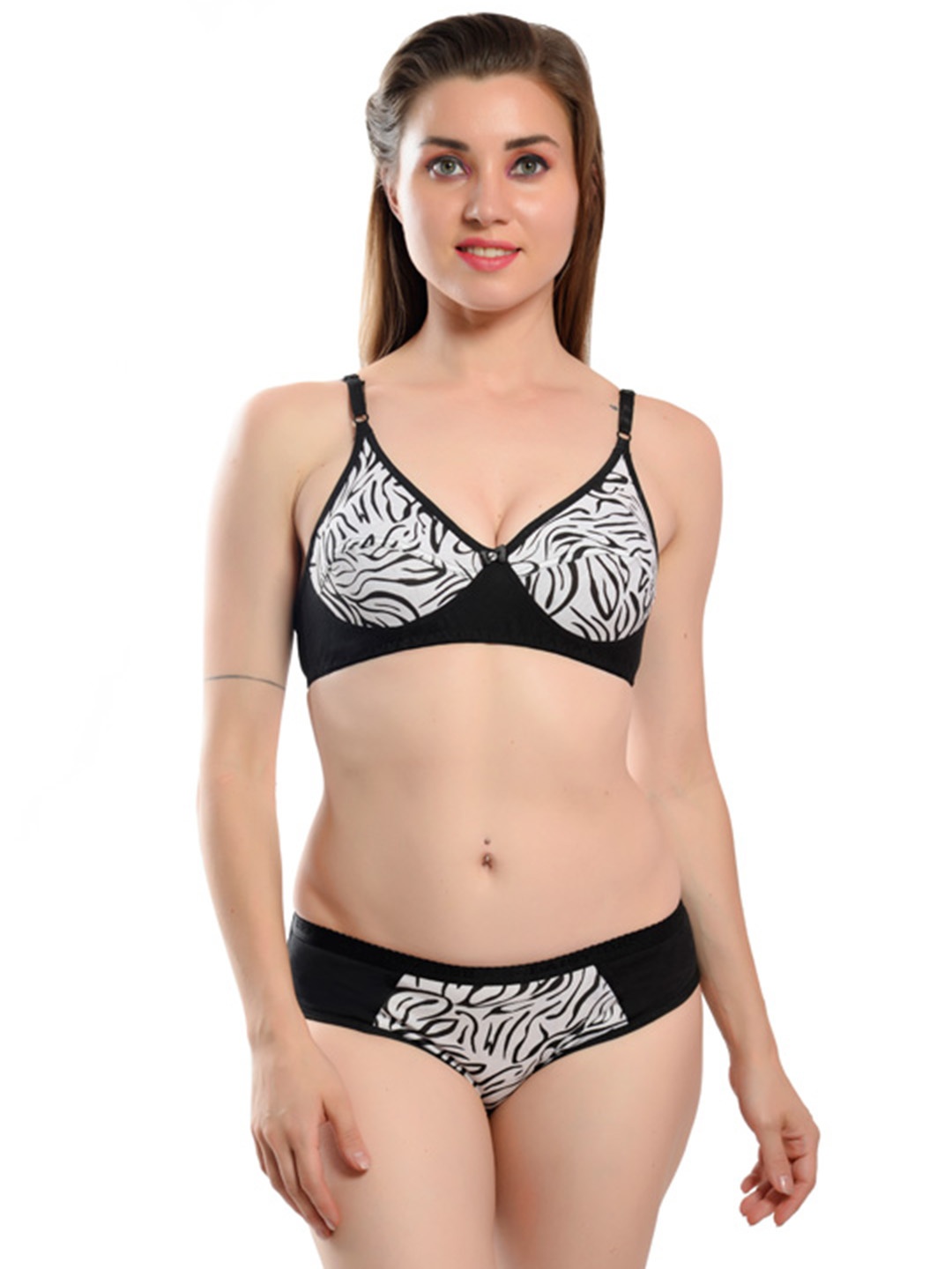 

Fihana Women Printed Cotton Non Padded Lingerie Set, Black