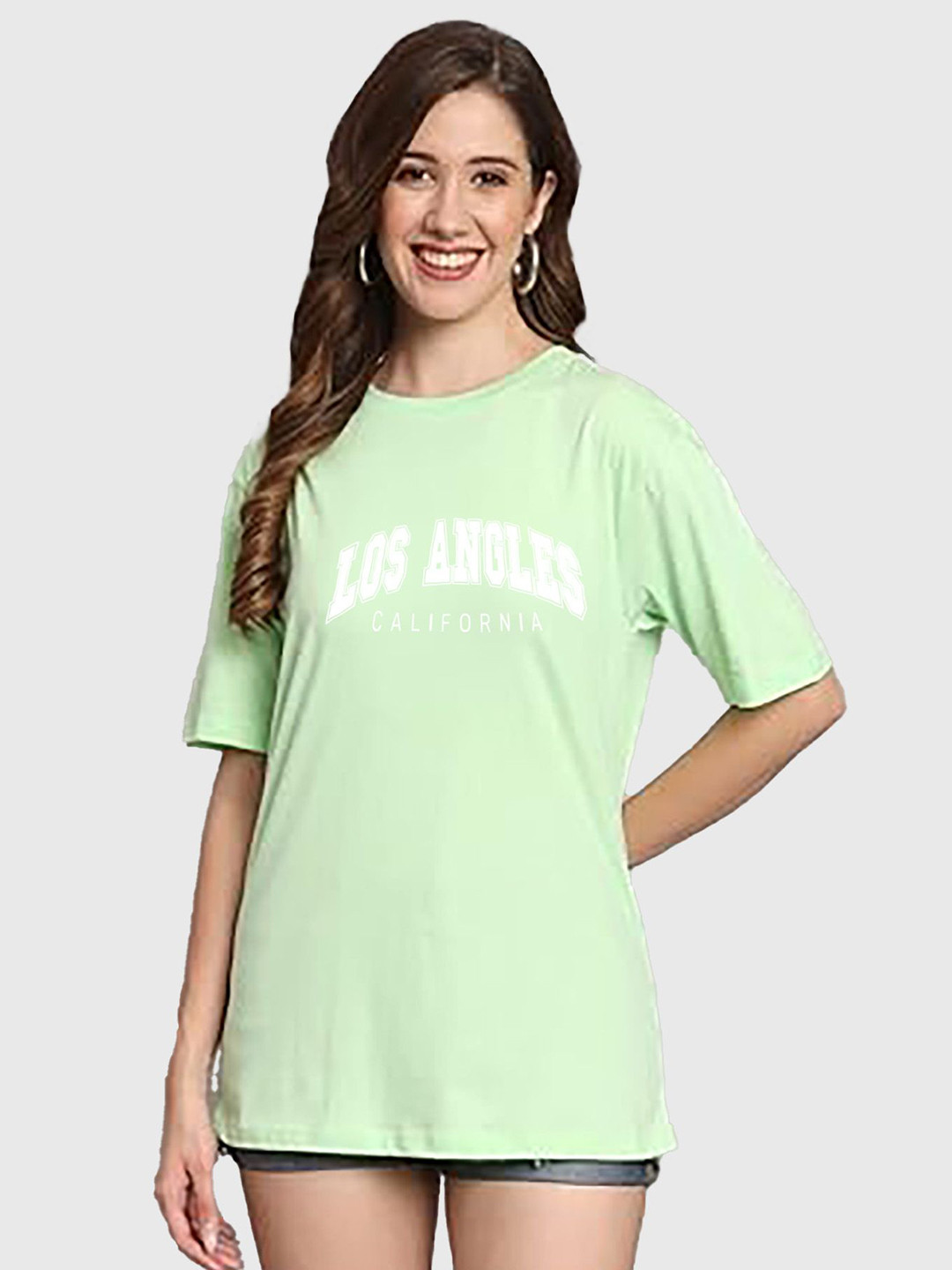 

My Swag Women Typography Printed Round Neck Cotton Oversized T-shirt, Green