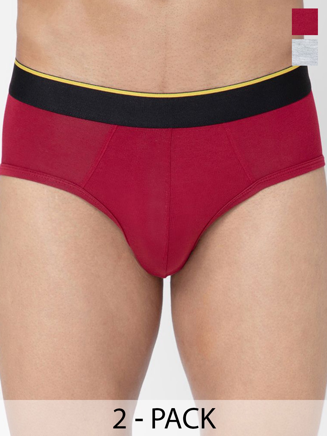 

bummer Men Pack of 2 Men's Solid Micro Modal Briefs Underwear BRGRMGE02S, Red