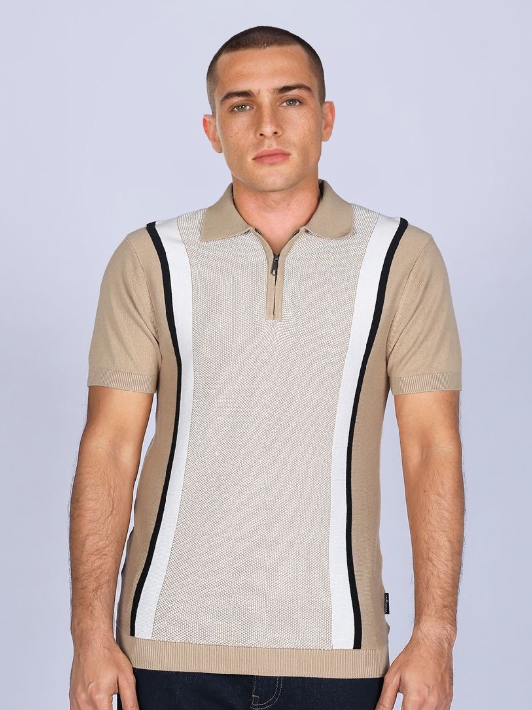 

Wrangler Men Colourblocked Polo Collar Cotton T-shirt, Beige