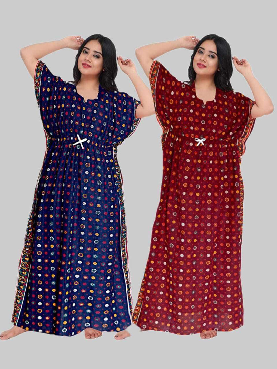

PR PINK ROYAL Women Pack Of 2 Printed Maxi Nightdress, Blue