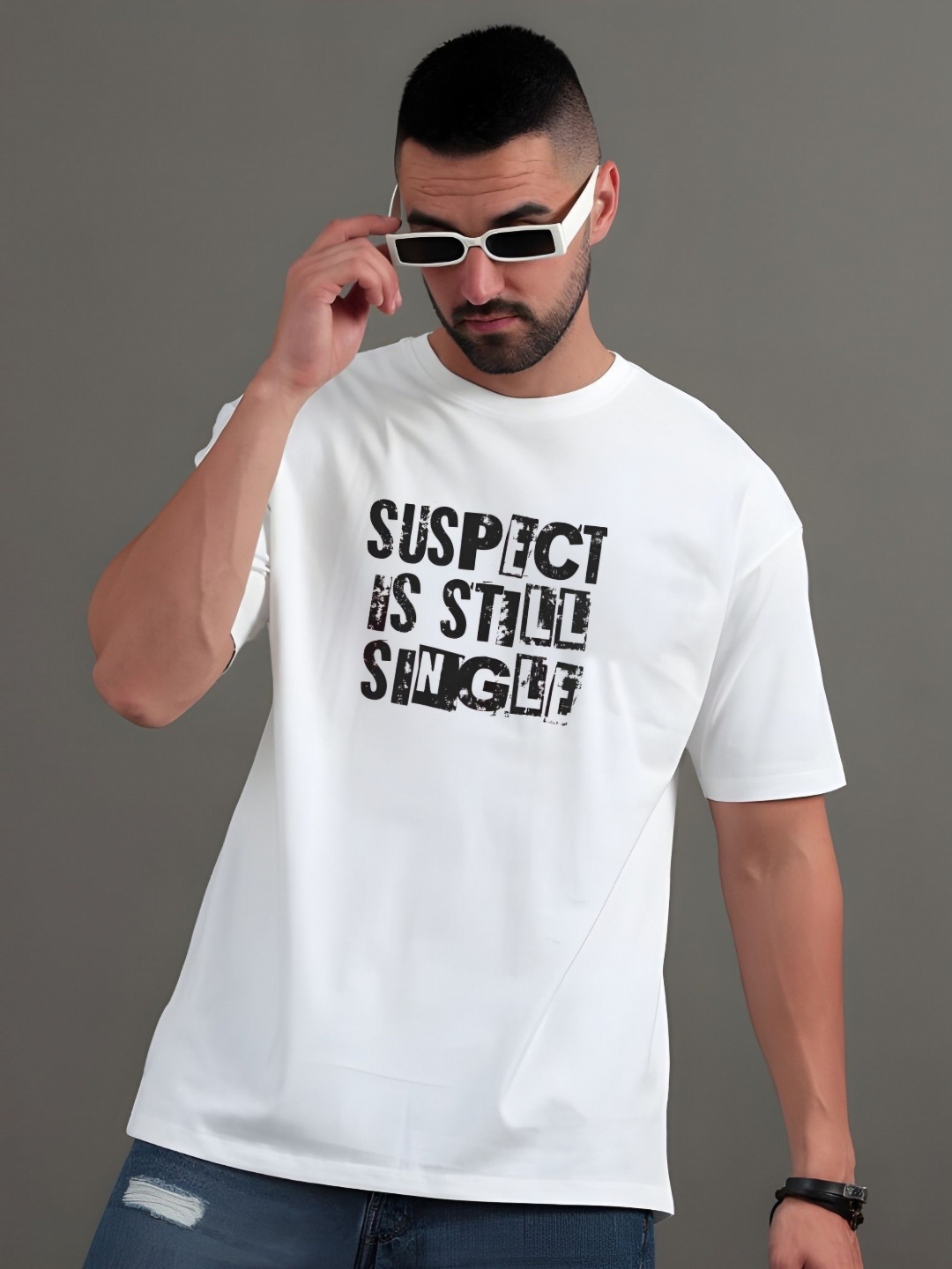 

SZN Men Typography Printed Round Neck Cotton Oversized T-shirt, White