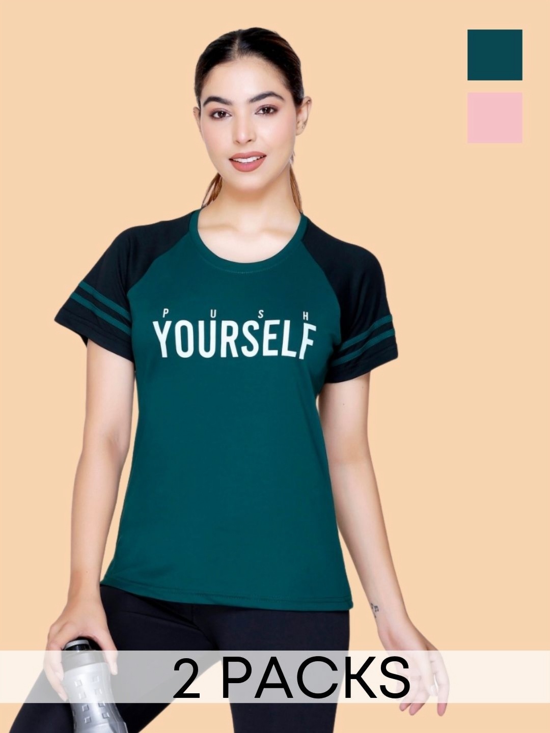 

White Moon Women Typography 2 Printed Applique T-shirt, Green