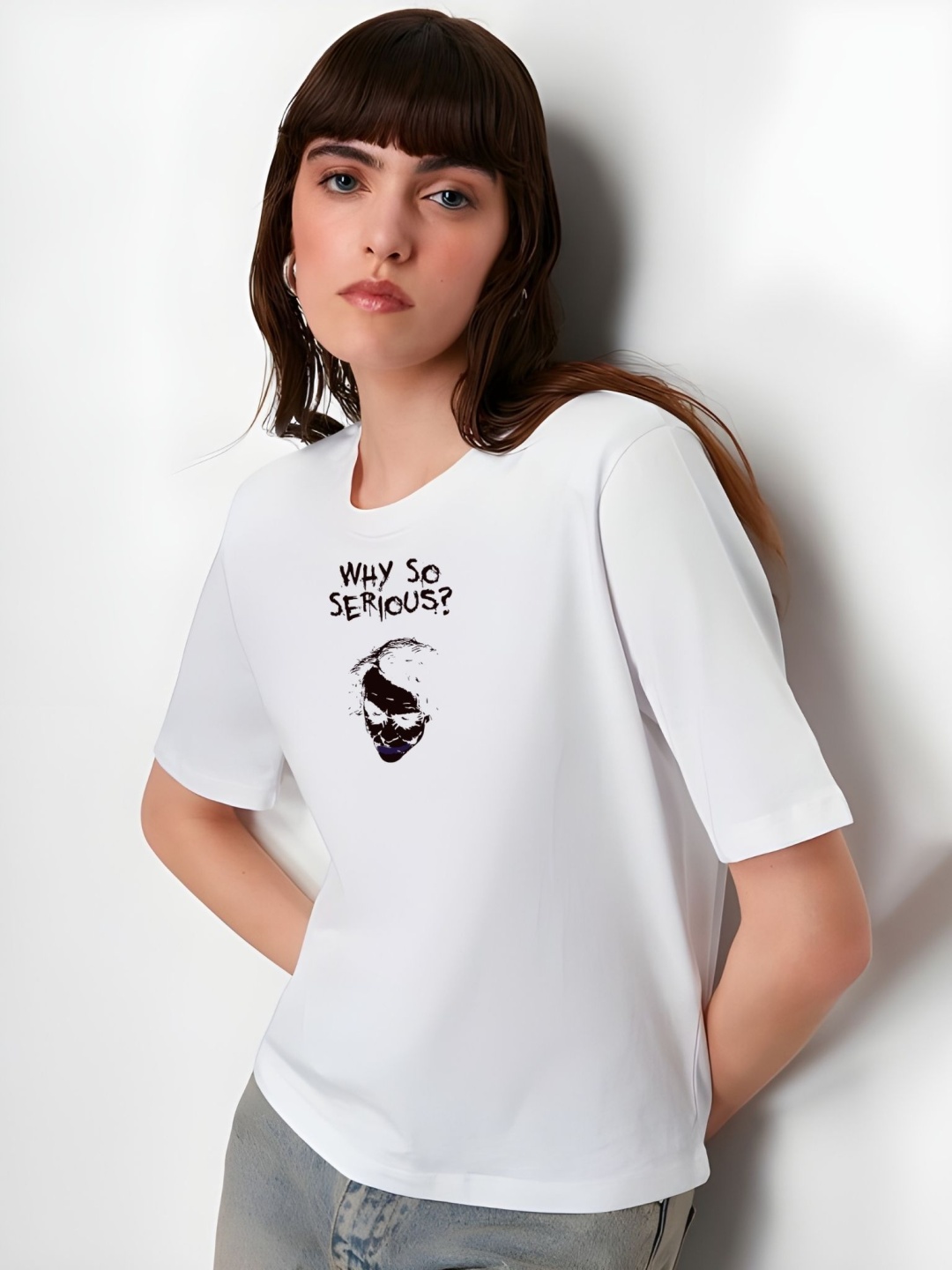 

TRENDSATTIRE Women Graphic Printed Round Neck Cotton T-shirt, White