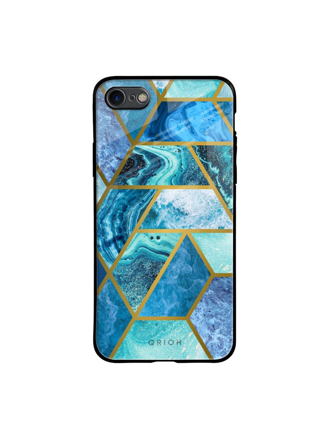 

QRIOH Turquoise Geometrical Marble Real Printed iPhone 7 Back Case, Blue