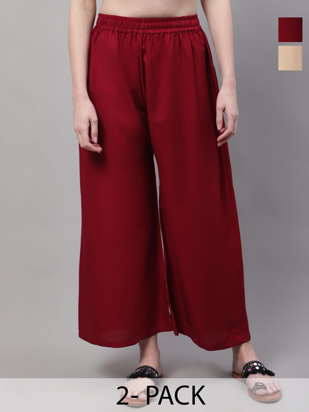 

Valles365 by S.C. Women 2 Flared Ethnic Palazzos, Maroon