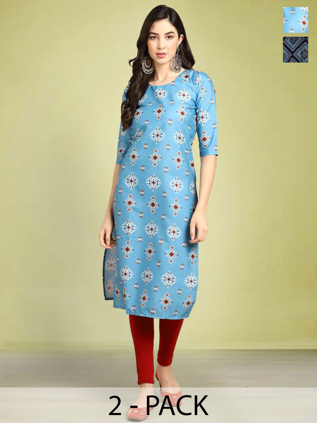

Moda Rapido Set of 2 Printed Round Neck Straight Kurtas, Blue