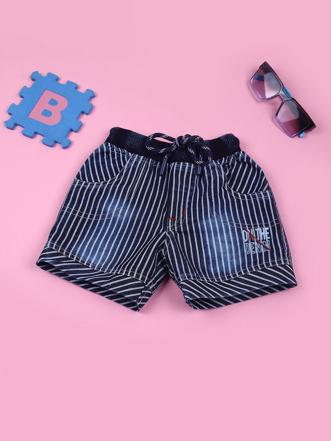 

V-Mart Boys Striped Denim Shorts, Blue