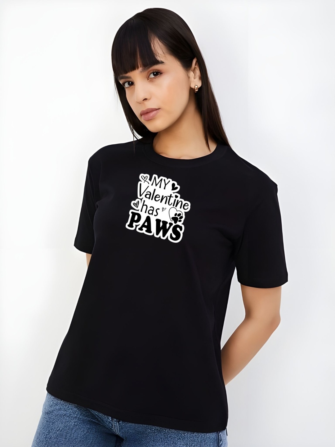 

TRENDSATTIRE Women Typography Printed Round Neck Cotton T-shirt, Black