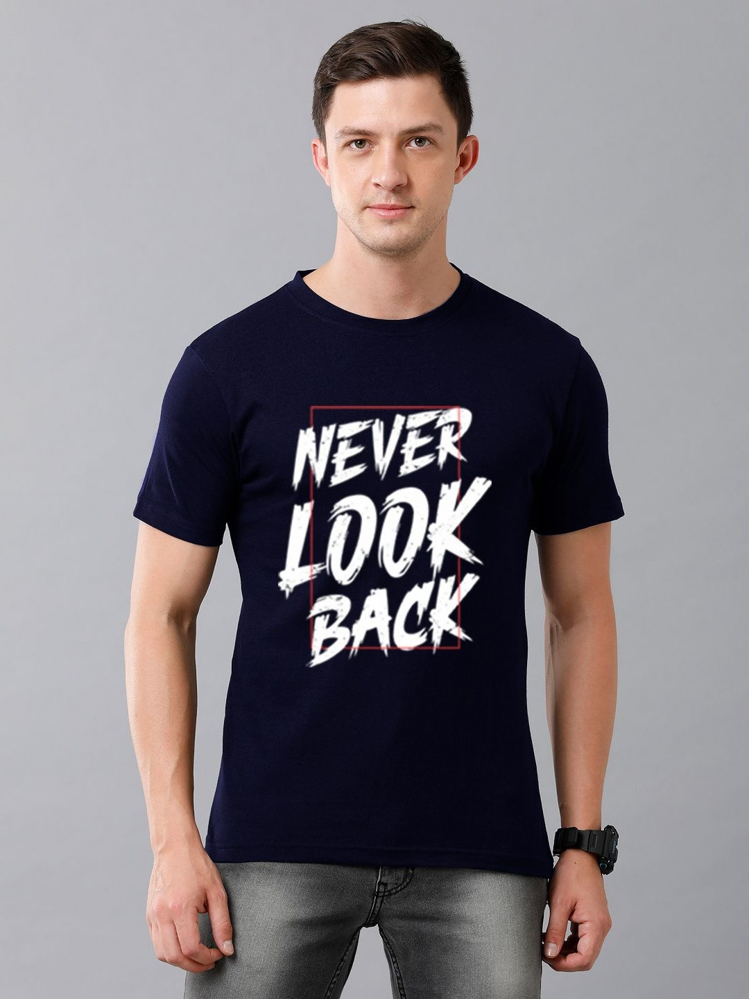

Moda Rapido Men Typography Printed Round Neck Cotton T-shirt, Navy blue