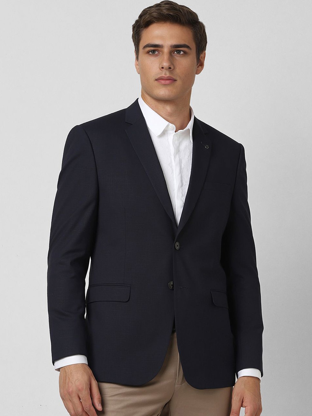 

Van Heusen Notched Lapel Long Sleeves Slim-Fit Single Breasted Double Vent Formal Blazer, Navy blue