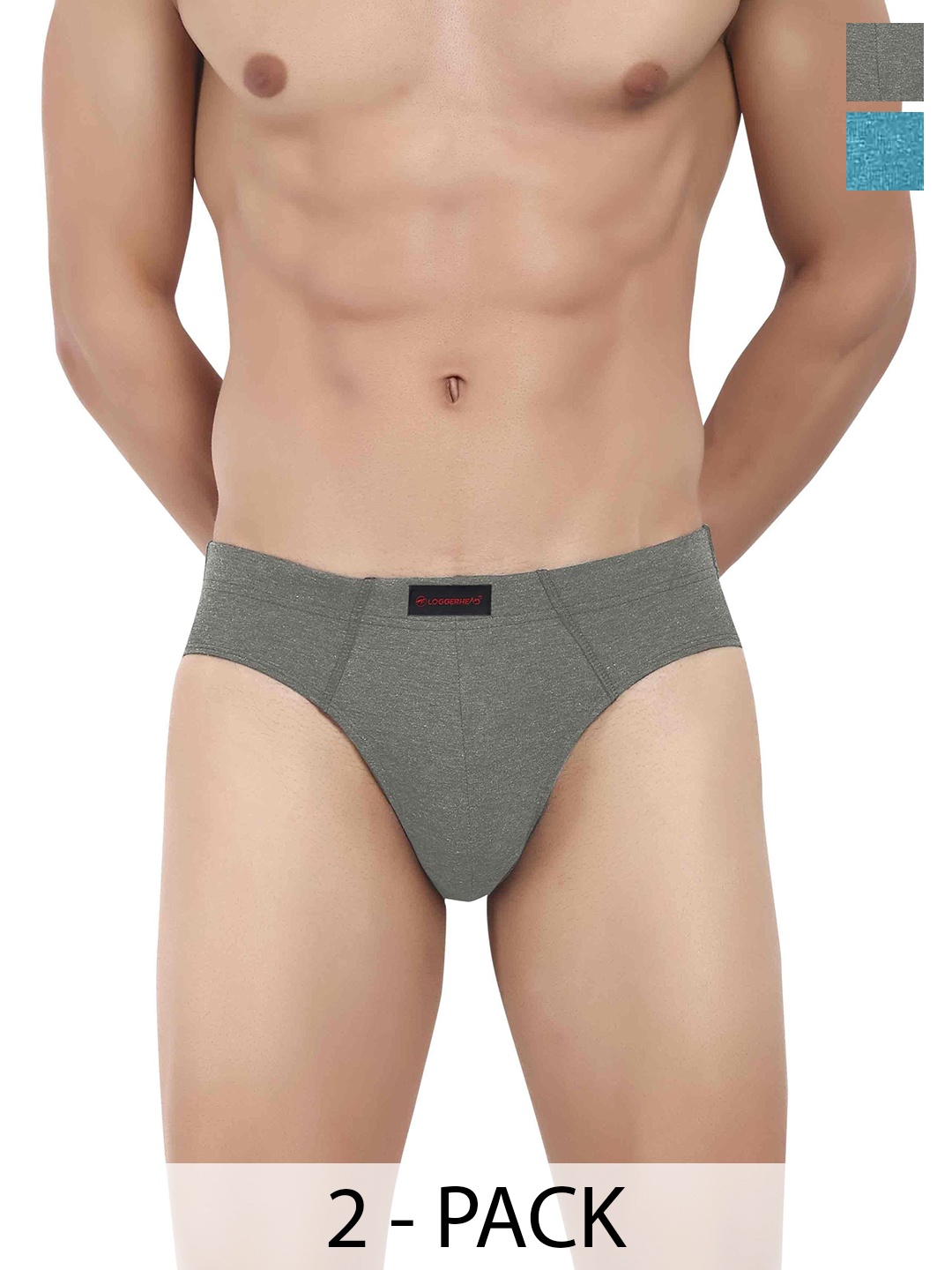 

LOGGERHEAD Pack Of 2 Mid-Rise Basic Briefs LHCB001-AQUA-GREY