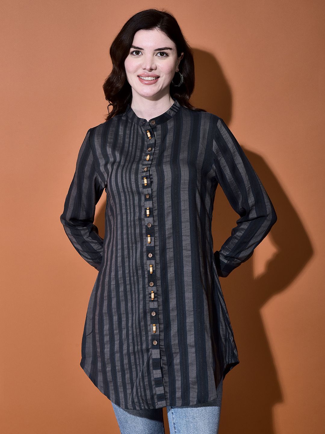 

FUTURO Women Striped Tunic, Grey