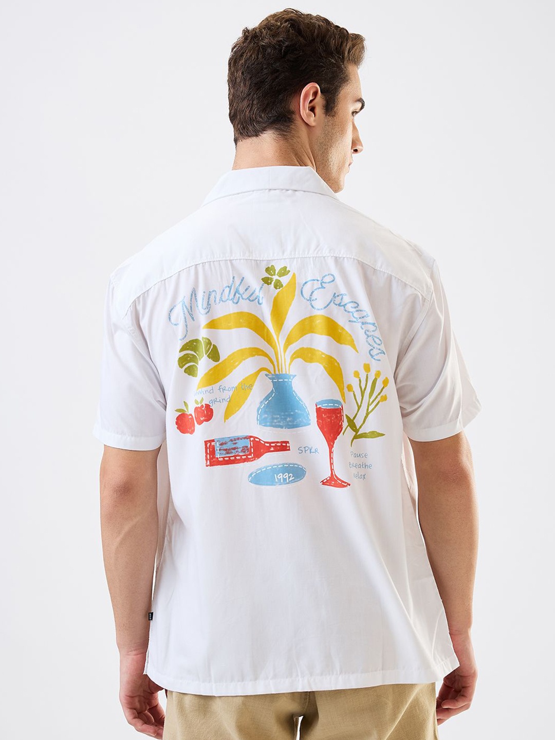

SPYKAR Men Relaxed Fit Cuban Collar Graphic Printed Casual Shirt, White