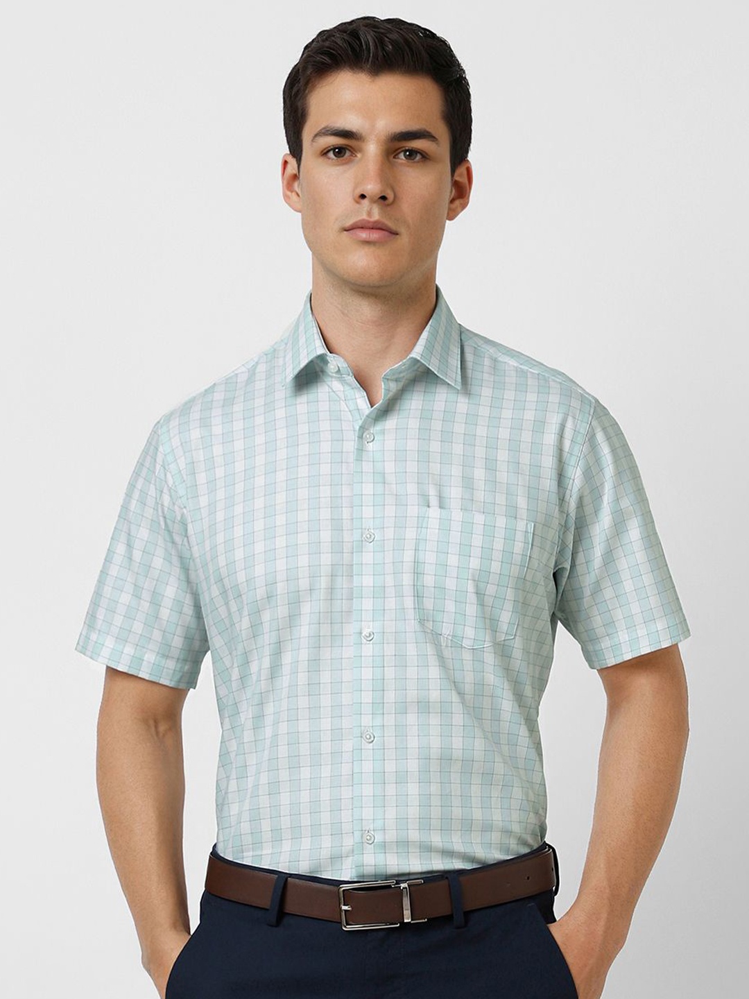 

Van Heusen Men Opaque Checked Party Shirt, Blue