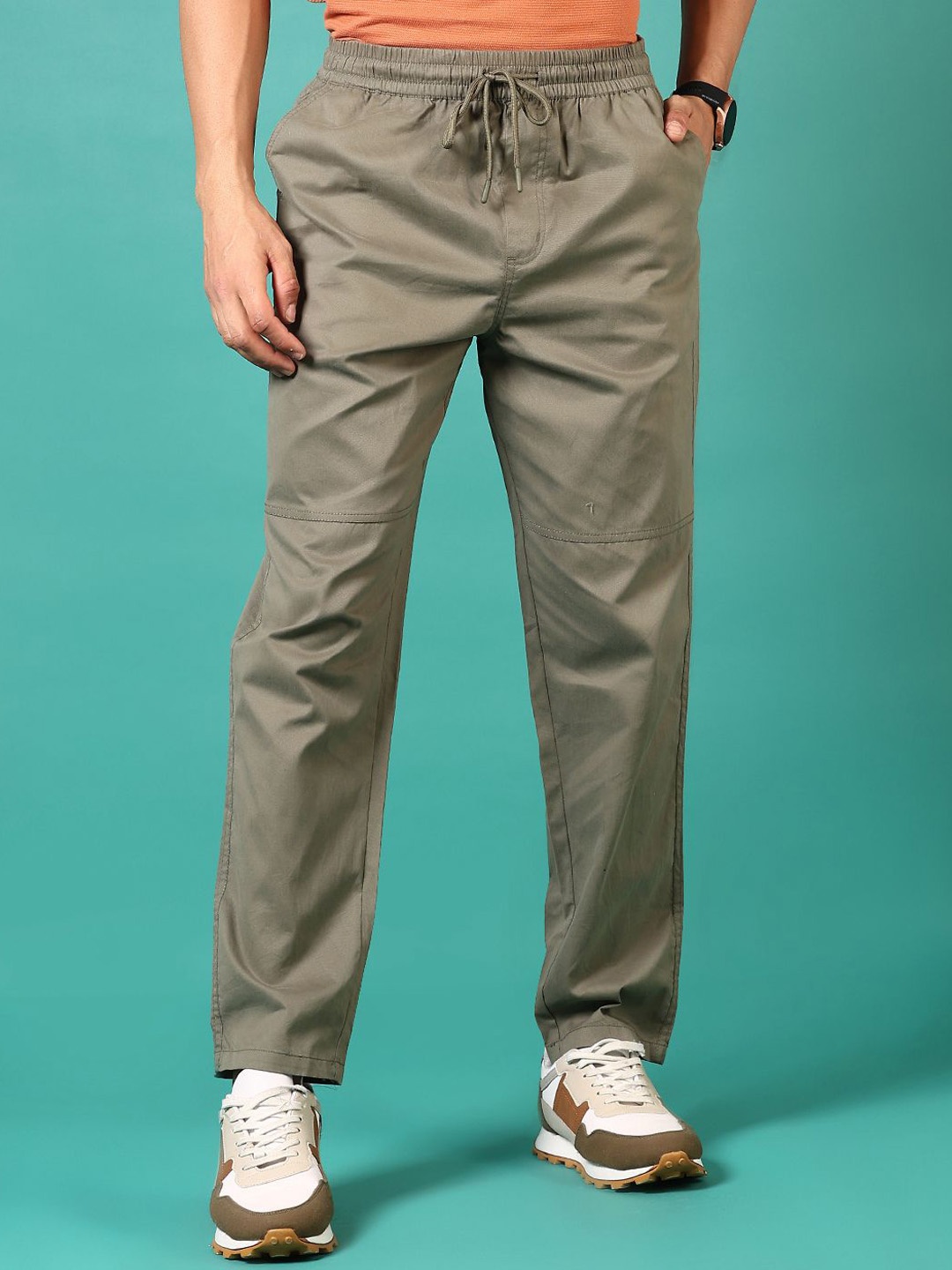 

V-Mart Men High-Rise Easy Wash Pleated Cotton Trousers, Olive