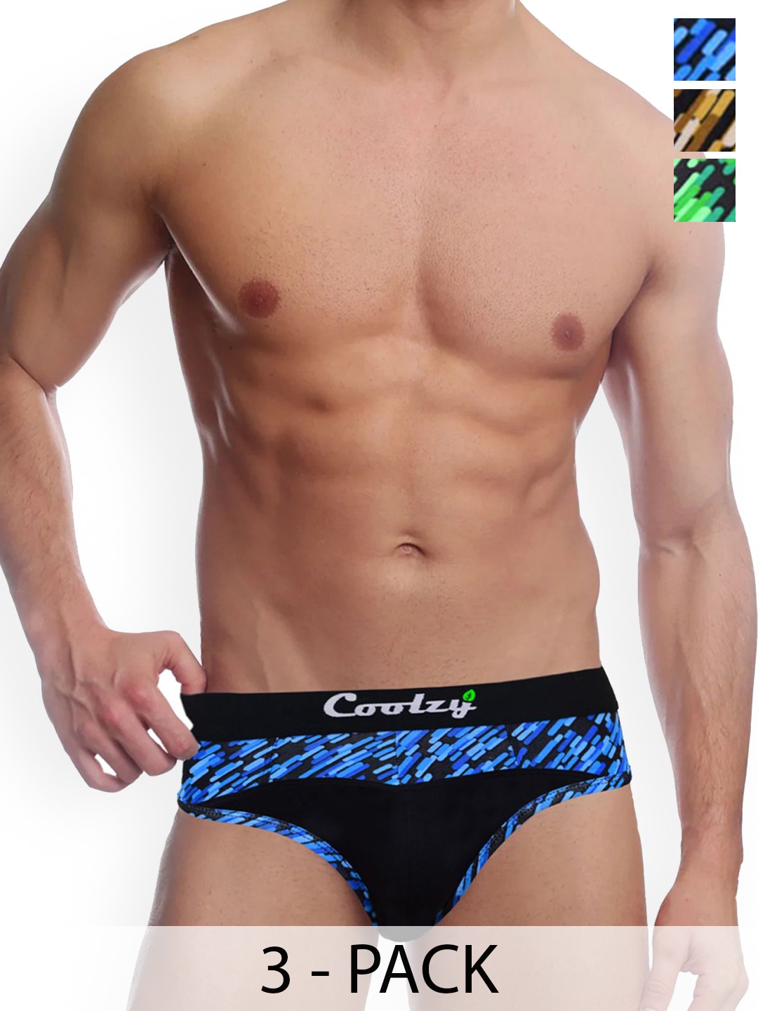 

COOLZY Men Pack Of 3 Printed Basic Briefs - EOSHBF3K022-S, Black