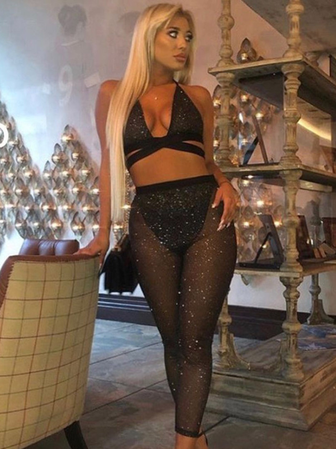 

StyleCast Black Halter Neck Top With Legging