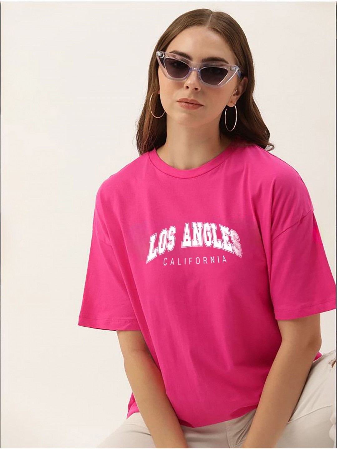 

My Swag Women Typography Printed Round Neck Cotton Oversized T-shirt, Pink