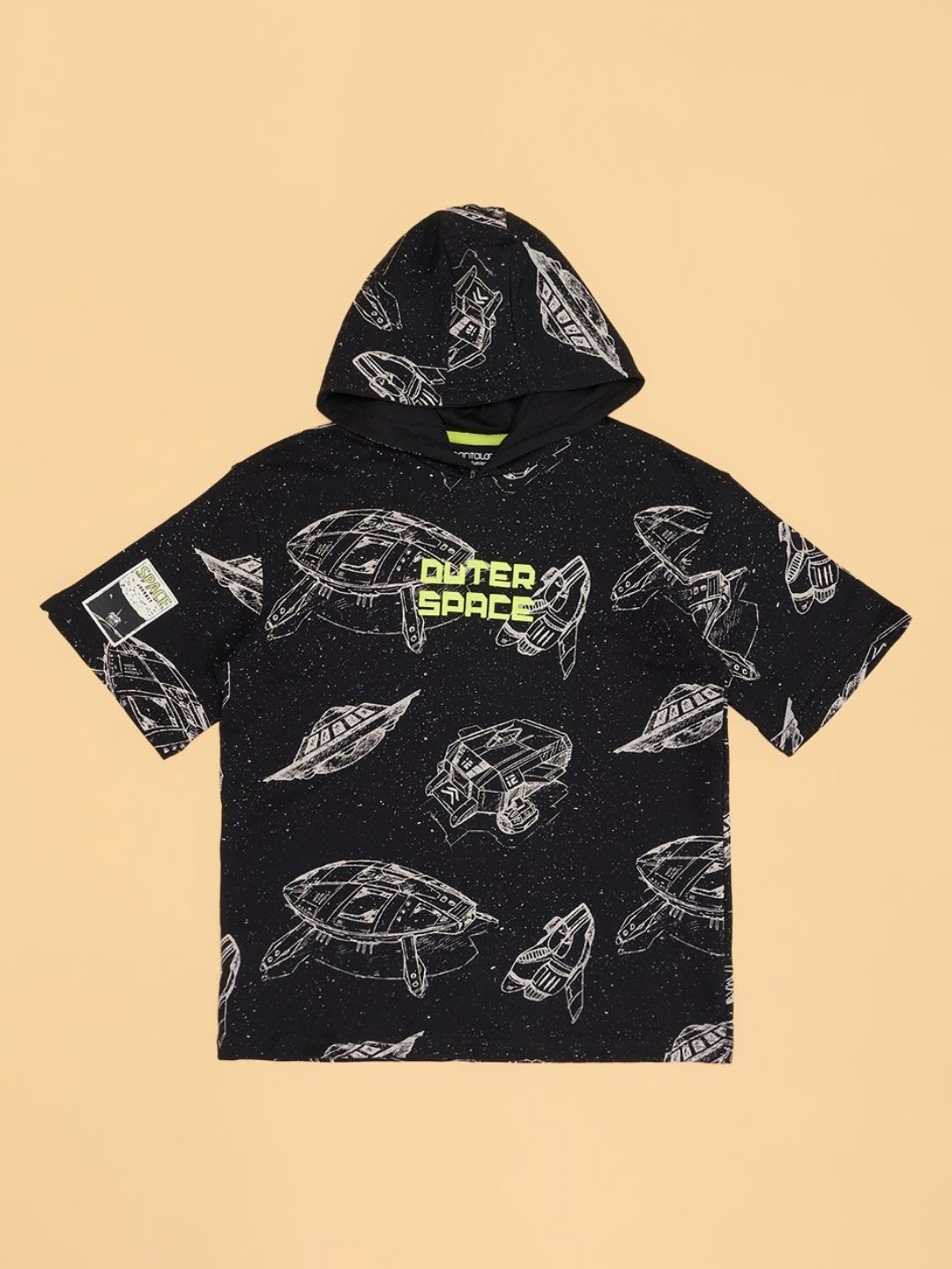 

Pantaloons Junior Boys Conversational Printed Hood Cotton T-shirt, Black