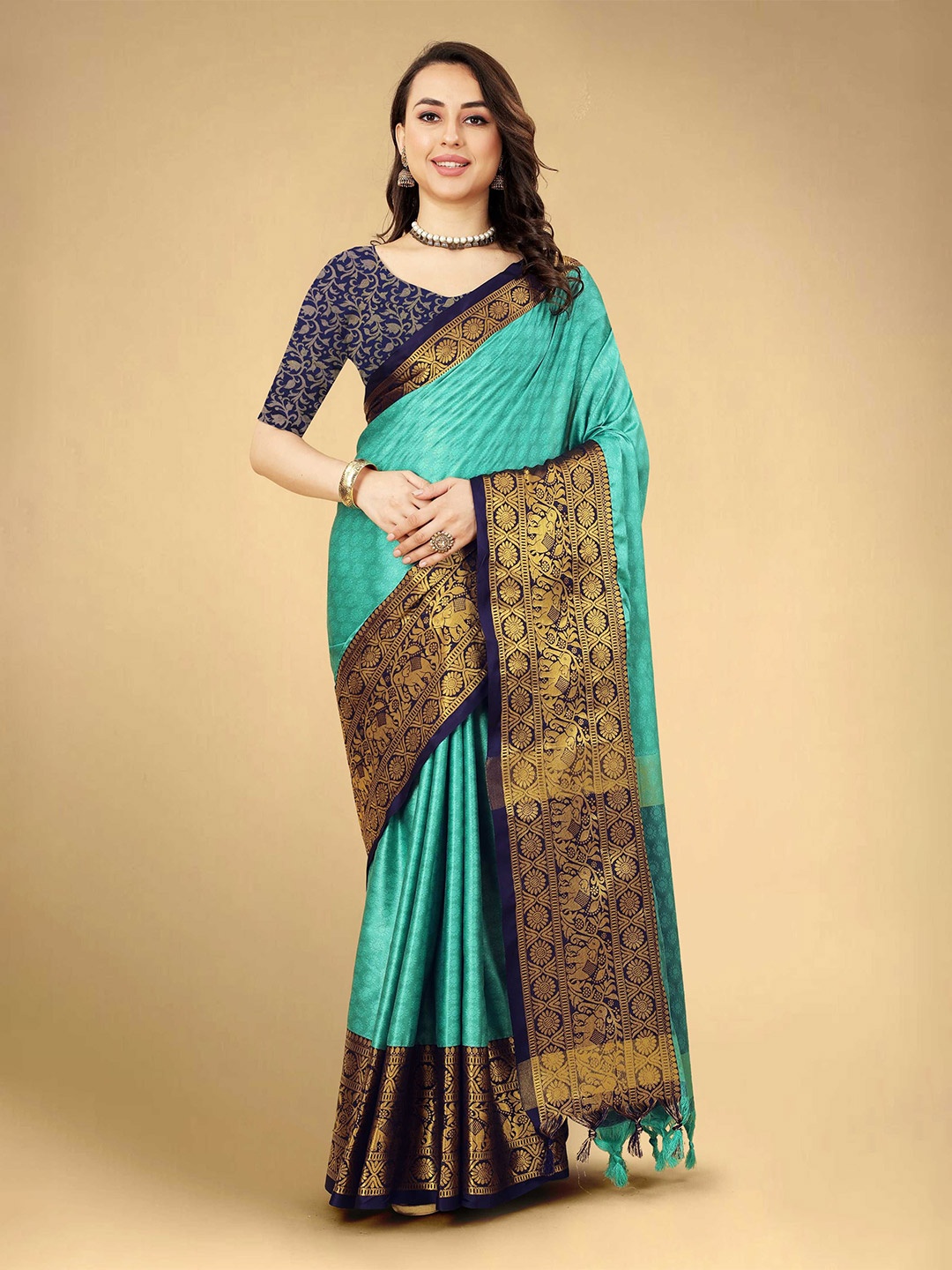 

DIVASTRI Woven Design Zari Banarasi Saree, Blue