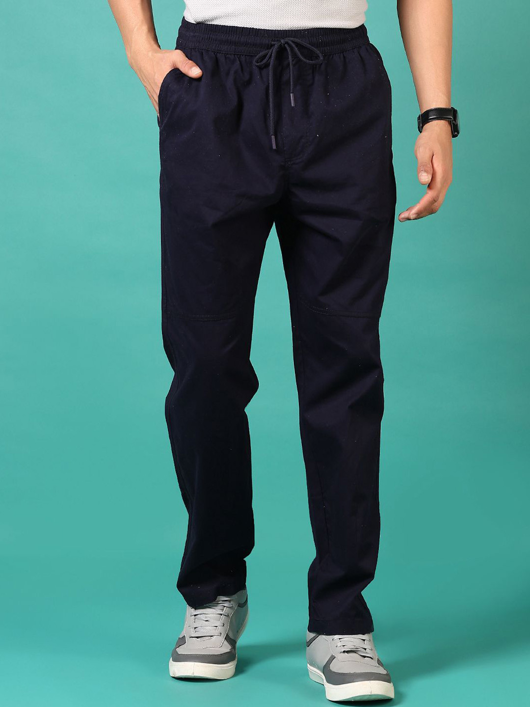 

V-Mart Men Solid Cotton Trousers, Navy blue