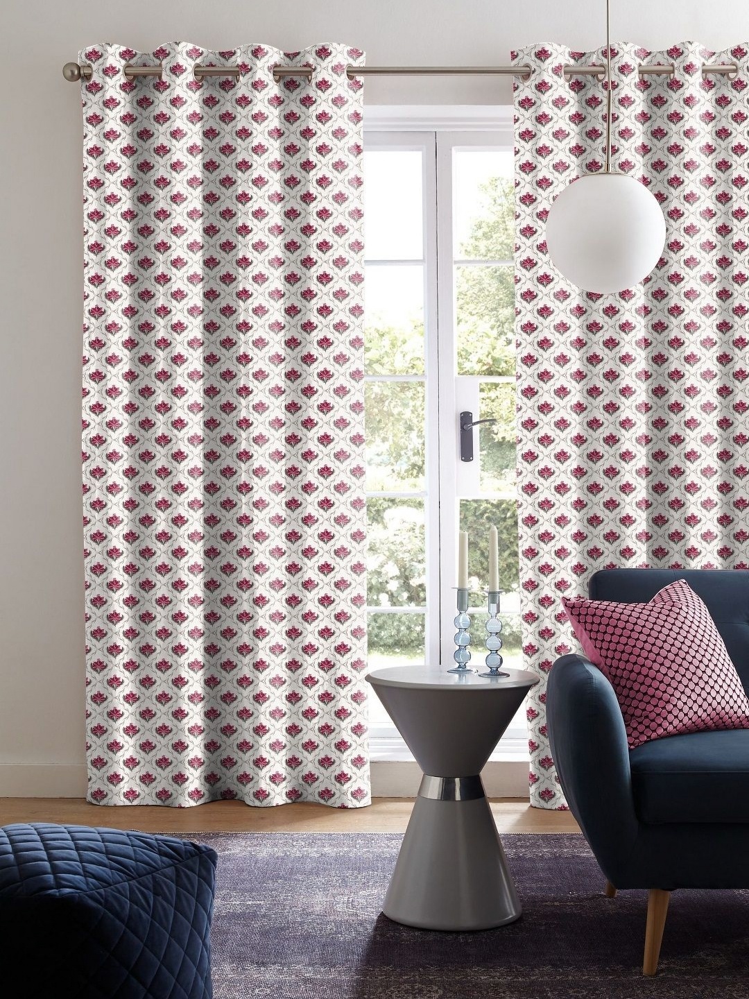 

CASABLEU Peach-Coloured Set of 2 Geometric Long Door Curtain