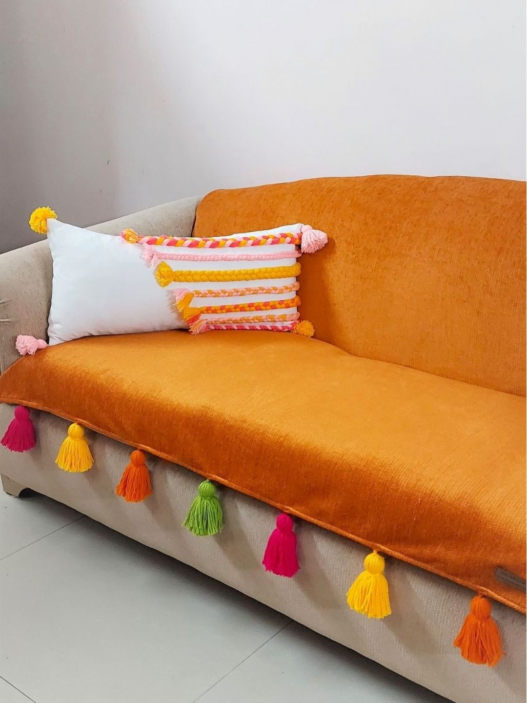 

THROWPILLOW Orange & White 3 Seater Sofa Cover